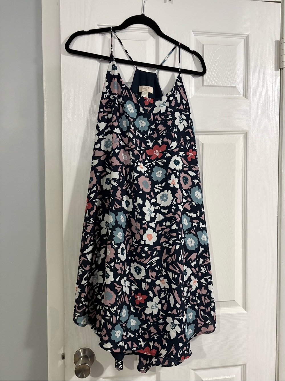 LOFT Navy Floral Spaghetti-Strap Mini Dress